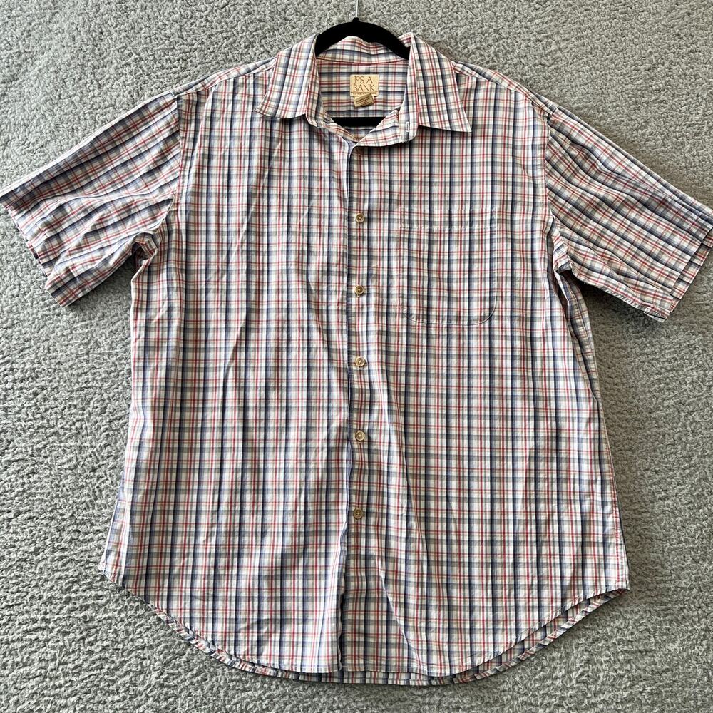 Jos. A. Bank Mens Top L Multicolor Plaid Short Sleeve Button Down Shirt Cotton